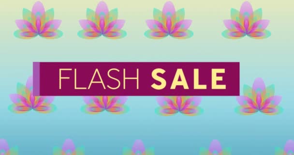 Animatie Van Flash Sale Tekst Banner Bloemen Achtergrond Retro Sales — Stockvideo