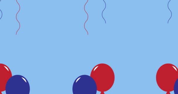 Animazione Palloncini Blu Rossi Che Muovono Sfondo Blu Patriottismo Concetto — Video Stock