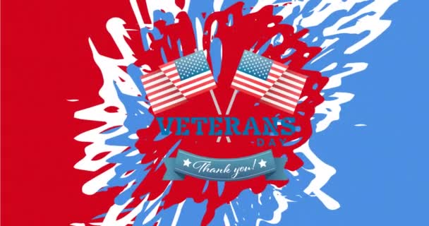 Animatie Van Veteranen Dagtekst Plons Amerikaanse Vlag Patriottisme Viering Concept — Stockvideo