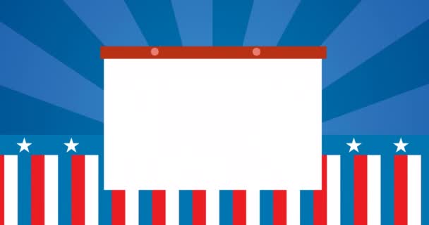 トークンテンプレートカードと労働日のテキストのアニメーションは青の背景に移動します 愛国心とお祝いのコンセプトをデジタルで — ストック動画