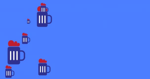 Animación Tazas Cerveza Moviéndose Sobre Fondo Azul Patriotismo Concepto Celebración — Vídeo de stock