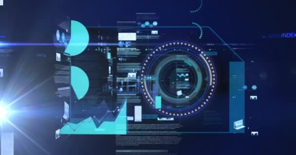 Animace Skenování Oborů Zpracování Dat Modrém Pozadí Globální Technologie Koncepce — Stock video