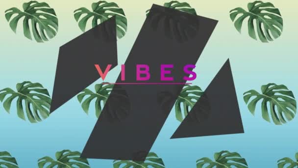 Animation Vibes Text Black Shapes Leaves Background Retro Video Game — Vídeo de stock