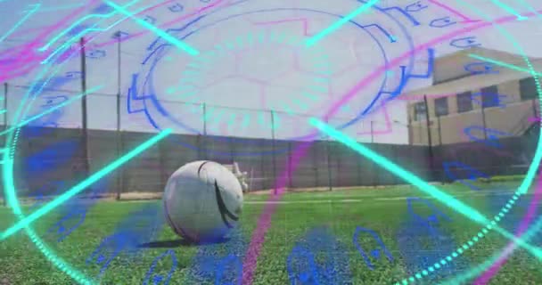 Animation Balayage Portée Sur Joueur Football Avec Ballon Coup Pied — Video