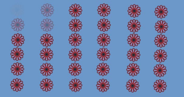 Mavi Arkaplanda Ilerleyen Kırmızı Turuncu Çiçeklerin Animasyonu Desen Renk Hareket — Stok video