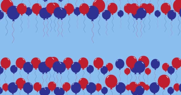 Animation Blauer Und Roter Luftballons Die Sich Über Blauen Hintergrund — Stockvideo