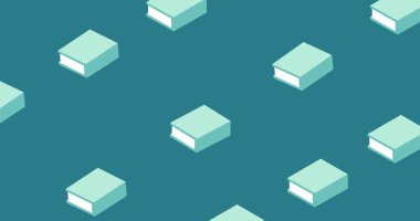 Mavi arka planda süzülen soluk mavi kitapların kompozisyonu. okul, eğitim ve öğrenim konsepti dijital olarak oluşturulmuş imaj.