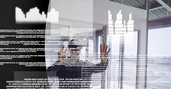 Databehandling Över Man Bär Headset Kontoret Mot Teknik Bakgrund Globalt — Stockfoto