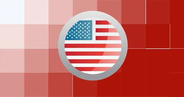 ピクセル化された背景にアメリカ国旗とバッジの構成 愛国心選挙独立お祝いのコンセプトデジタル的に生成されたイメージ — ストック写真