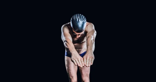 Composição Nadador Masculino Com Espaço Cópia Isolado Sobre Fundo Preto — Fotografia de Stock