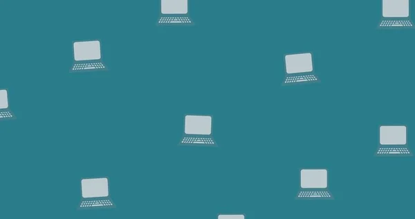Kompozycja Szarych Laptopów Unoszących Się Środku Niebieskiego Tła Koncepcja Szkoły — Zdjęcie stockowe