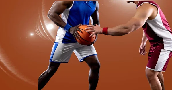 Mid Section Two Diverse Male Basketball Players Playing Spot Light — Stock Photo, Image