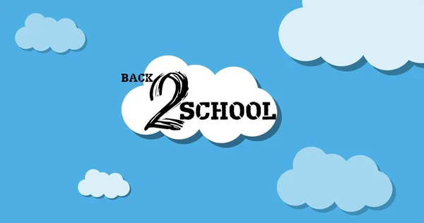Samenstelling Van Terug School Zwarte Tekst Witte Wolk Blauwe Bewolkte — Stockfoto