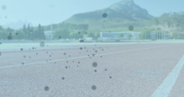 Yarış pistinde paten kullanan engelli bir erkek sporcunun bağlantı ağının animasyonu. global spor, engellilik ve teknoloji konsepti dijital olarak oluşturulmuş video.