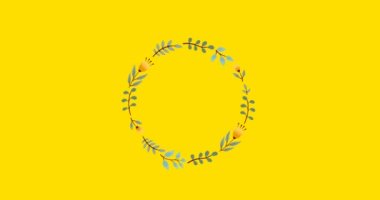 Sarı arka planda dönen çiçeklerin hipnotik hareketlerinin animasyonu. renk, doğa, model ve hareket konsepti dijital olarak oluşturulmuş video.