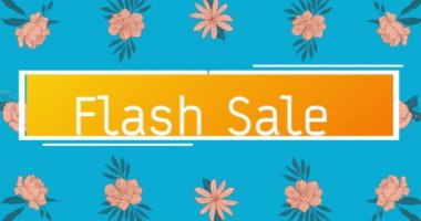 Animasyon satışı metni pankartın üzerinde ve çiçekler hipnotik hareketlerle hareket ediyor. perakende, satış ve tasarruf konsepti dijital olarak oluşturulmuş video.