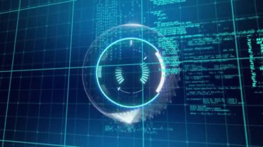 Kapsam taraması ve veri işleme animasyonu. küresel teknoloji, veri işleme ve dijital arayüz kavramı dijital olarak oluşturulmuş video.