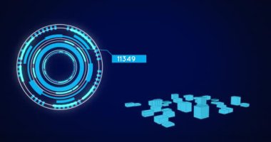 Kapsamlı tarama ve veri işleme ile 3D mimari şehir çiziminin animasyonu. küresel mimari, teknoloji, veri işleme ve dijital arayüz kavramı dijital olarak oluşturulmuş video.