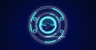 Ekranda çalma tuşu ve veri işleme ile tarama alanının animasyonu. küresel teknoloji, veri işleme ve dijital arayüz kavramı dijital olarak oluşturulmuş video.