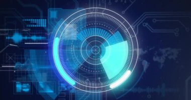 Kapsam taraması ve veri işleme animasyonu. küresel teknoloji, veri işleme ve dijital arayüz kavramı dijital olarak oluşturulmuş video.