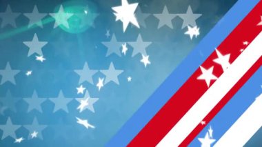 Amerikan bayrağı ve düşen beyaz yıldızların animasyonu. Amerikan vatanseverliği, bağımsızlık ve kutlama konsepti dijital olarak oluşturulmuş video.