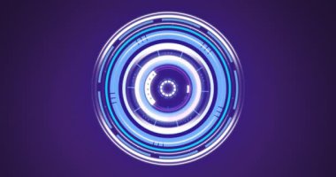Mor arkaplandaki mikroskop taraması animasyonu. küresel teknoloji, işleme ve dijital arayüz kavramı dijital olarak oluşturulmuş video.
