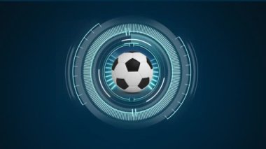 Dijital veri işleme ve tarama üzerinden futbolun animasyonu. küresel spor, rekabet ve dijital arayüz kavramı dijital olarak oluşturulmuş video.
