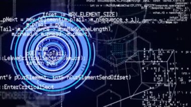 Kapsam taraması ve veri işleme animasyonu. küresel teknoloji, veri işleme ve dijital arayüz kavramı dijital olarak oluşturulmuş video.