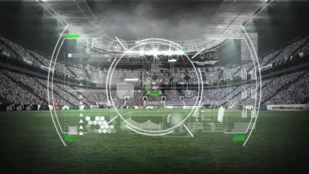 在体育场上动画的数据处理 全球体育 竞赛和数字视讯接口概念 — 图库视频影像