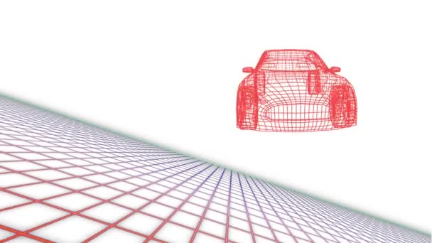 Animação Carro Vermelho Desenho Girando Sobre Grade Fundo Branco Tecnologia — Vídeo de Stock