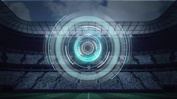 竞技场的范围扫描和数据处理动画 全球体育 竞争技术和数码视讯接口概念 — 图库视频影像