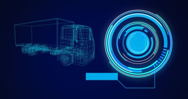 3D車の図面 スコープスキャンとデータ処理のアニメーション 世界規模の技術 自動車産業 データ処理 デジタルインターフェースの概念がデジタルで生成されたビデオ — ストック動画
