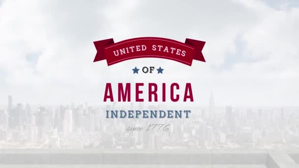 Animation Amerikas Förenta Stater Oberoende Text Över Stadsbilden Amerikansk Patriotism — Stockvideo