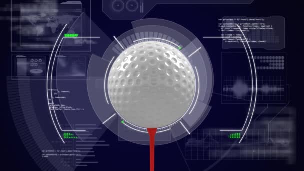 Animación Procesamiento Datos Digitales Pantalla Sobre Pelota Golf Deportes Globales — Vídeo de stock