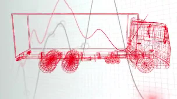 Animation Car Drawing Lines Recording Data Processing Grid Global Technology — Stock Video