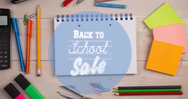 Κινούμενα Σχέδια Του Κειμένου Πίσω Στο Σχολείο Πώληση Μπλε Κύκλο — Αρχείο Βίντεο