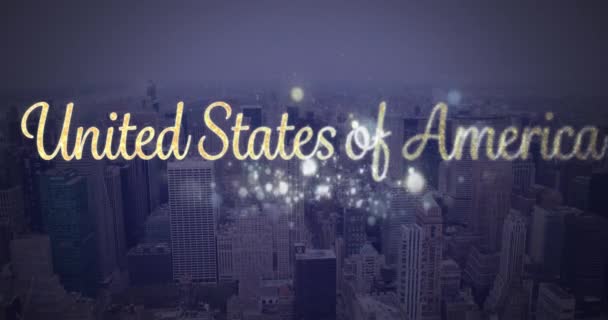 Animación Estados Unidos América Texto Sobre Paisaje Urbano Patriotismo Americano — Vídeos de Stock