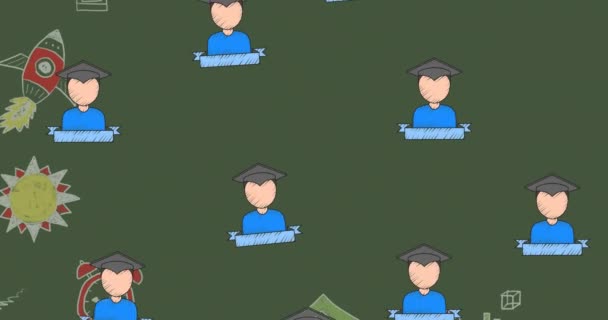 Animação Ícones Estudantis Repetidos Movendo Sobre Quadro Verde Com Desenhos — Vídeo de Stock