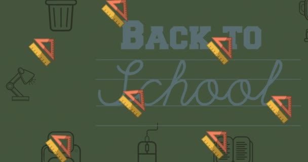 Animace Textu Zpět Školy Opakovaným Pravítkem Nastavit Náměstí Pohybující Zeleném — Stock video