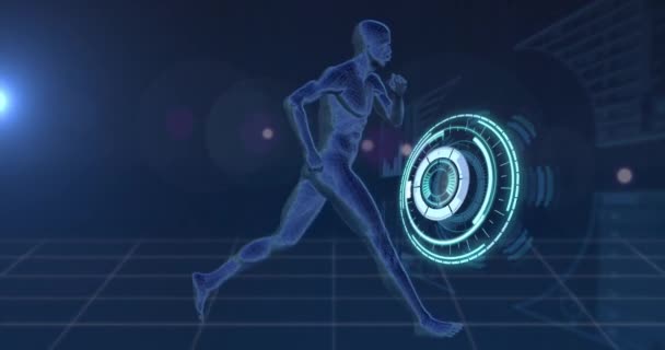 Animatie Van Het Menselijk Hardlopen Met Scope Scanning Gegevensverwerking Mondiale — Stockvideo