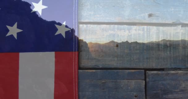 Animacja Amerykańskiej Flagi Nad Plakietką Nazwiskiem Armii Amerykański Patriotyzm Koncepcja — Wideo stockowe