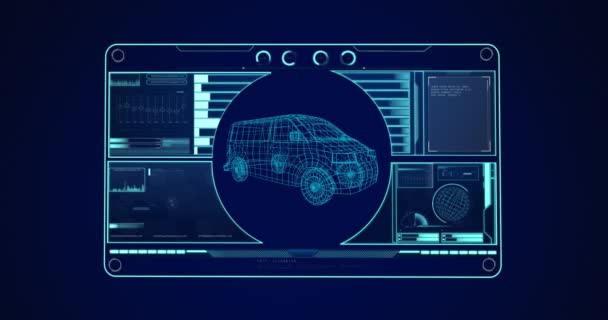 Animação Desenho Carro Processamento Dados Tela Tecnologia Global Indústria Automobilística — Vídeo de Stock