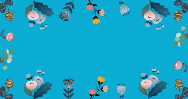 Анімація Квітів Рухаються Гіпнотичному Русі Копіювальним Простором Синьому Фоні Колір — стокове відео