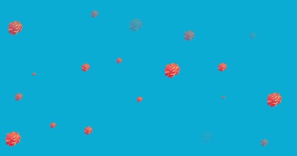 Animation Roter Blumen Hypnotischer Bewegung Auf Blauem Hintergrund Farbe Natur — Stockvideo