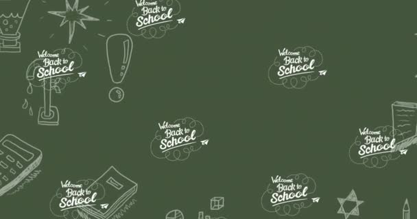 Animatie Van Herhaalde Tekst Welkom Terug School Papier Vliegtuig Schoolbord — Stockvideo