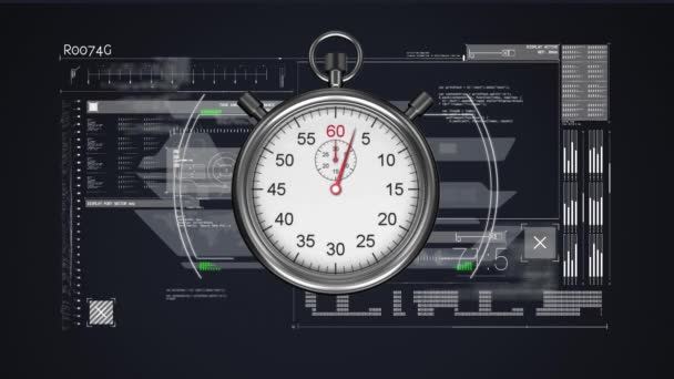 Animatie Van Scopen Scannen Gegevensverwerking Met Stopwatch Mondiaal Concept Voor — Stockvideo