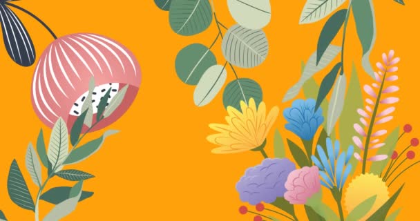 Animation Von Blumen Hypnotischer Bewegung Auf Orangefarbenem Hintergrund Farbe Natur — Stockvideo