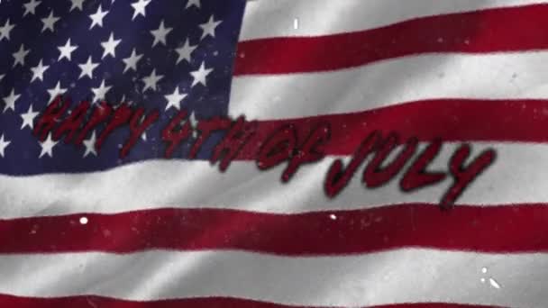 7月4日在美国国旗上欢快的第四部动画 美国的爱国主义 独立和庆祝概念数码视频 — 图库视频影像