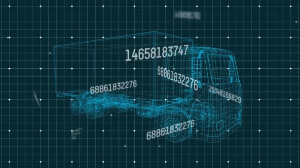 グリッド上で変化する3D車の図面や数字のアニメーション 世界規模の技術 自動車産業 データ処理 デジタルインターフェースの概念がデジタルで生成されたビデオ — ストック動画