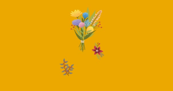 오렌지 배경에 최면적 동작으로 움직이는 꽃들의 애니메이션 움직임 디지털 비디오 — 비디오